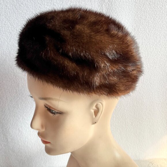 1950s 1960s Brown Mink Pillbox Style Hat Bonwit Teller - Picture 5 of 11